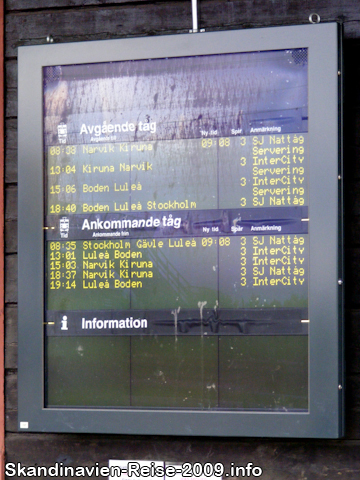 Fahrplan am Bahnhof Gällivare