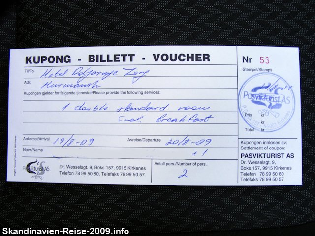 Voucher für das Hotel in Murmansk